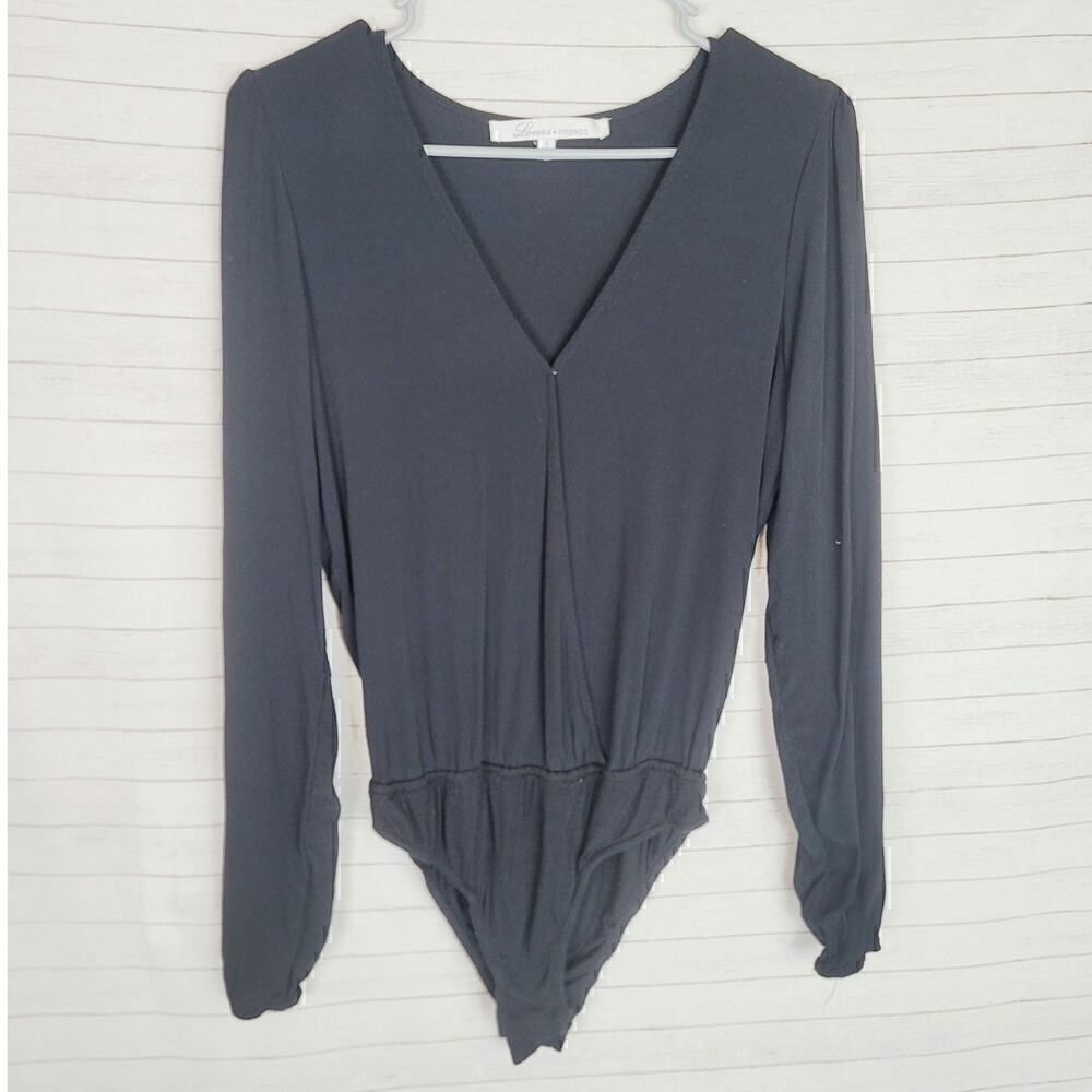 LOVERS + FRIENDS LONG SLEECE V-NECK BLACK BODYSUIT, SZ SMALL